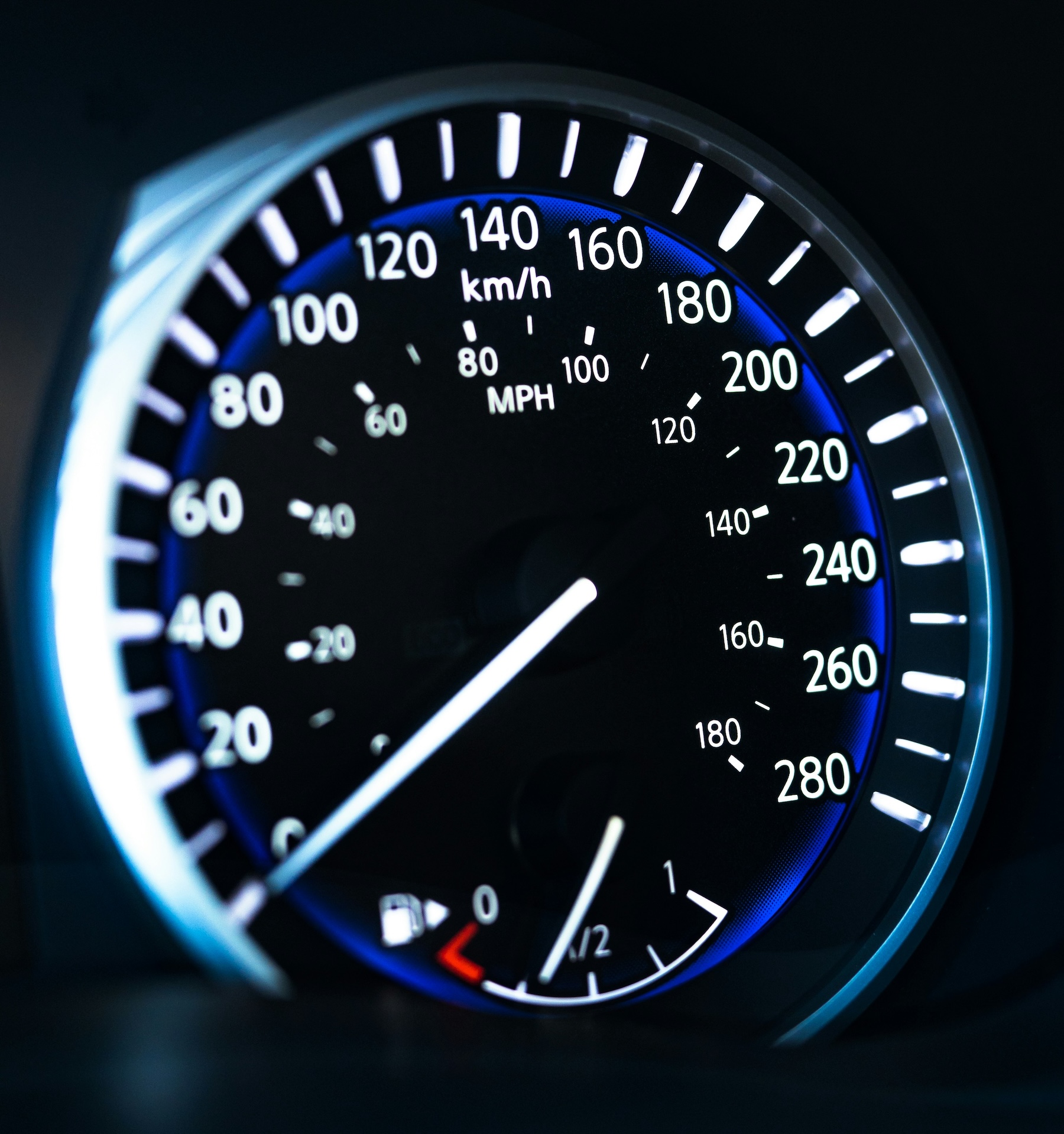 A close-up of a speedometer in a car, representing business growth acceleration with a virtual landline